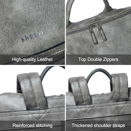 Shrrie 15.6 inch Laptop Backpack for Women,Leather Backpack Purse | Travel/Carry on/Waterproof/Luggage strap/Multi-pocket/Anti-theft back pocket/College backpack/Casual laptop backpacks - color: Two-toned Deep Gray