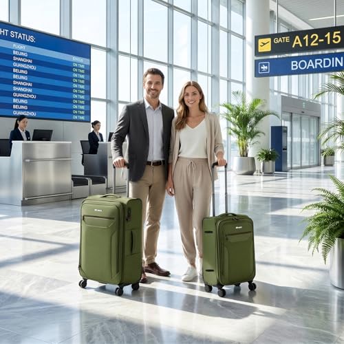 2-Piece Set(22/28in) Softside Luggage Sets,Expandable 20% - color: Green, size: 2-Piece Set (22 inch/28 inch)