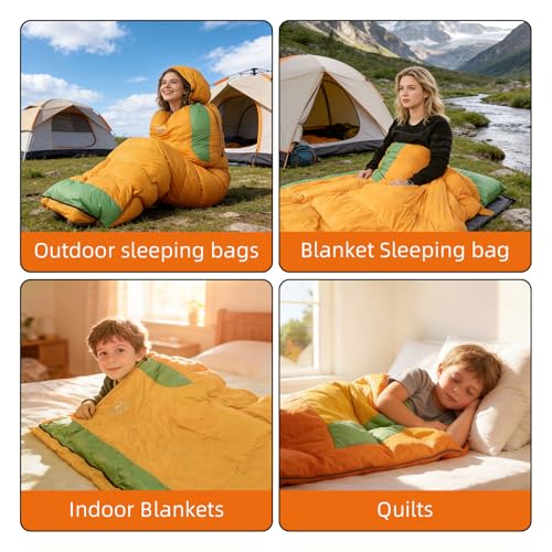 3-in-1 Down Sleeping Bag for Adults and Teens - color: orange 500g filling