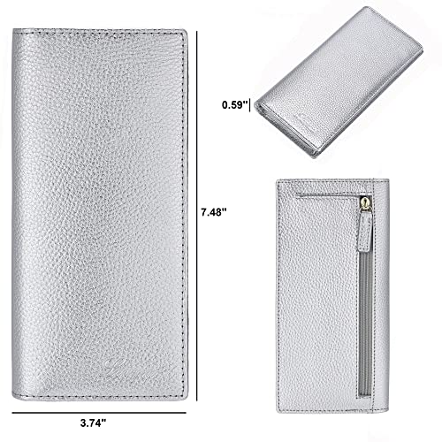 Lavemi Ultra Slim Thin Leather Women Wallet RFID Blocking Credit Card Holder Bifold Long Ladies Billfold - color: 2- Silver