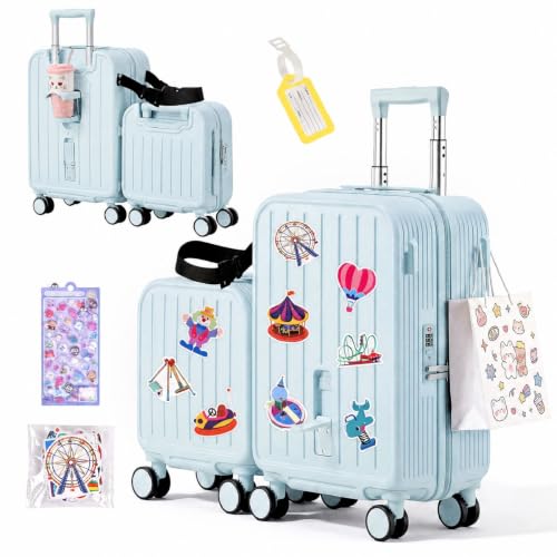 Ride On Suitcase for Kids 2 Piece Carry On Luggage Set (Light Blue) - color: Light Blue