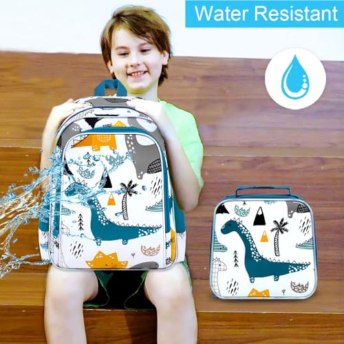 CCJPX 3Pcs Backpack for Boys, 16 Inch Preschool Elementary Kindergarten School Backpacks and Lunch Box - color: Aa2-white Dinosaur