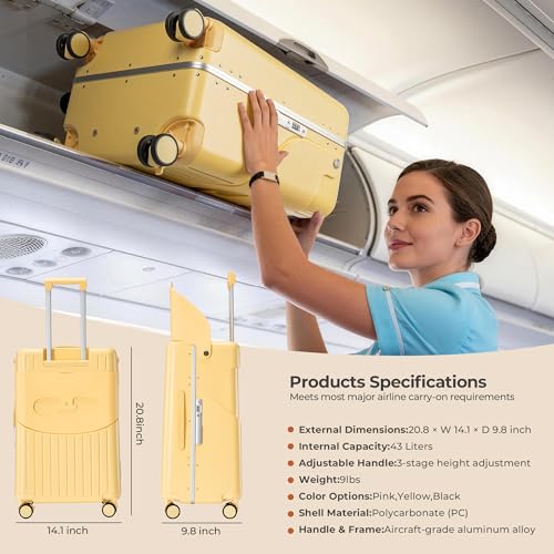 20" Ride-On Luggage with Child Seat, Hardside Carry-On Suitcase with Shockproof 360° Silent Spinner Wheels, TSA Lock, Kids & Adults & Busy Moms - color: Yellow