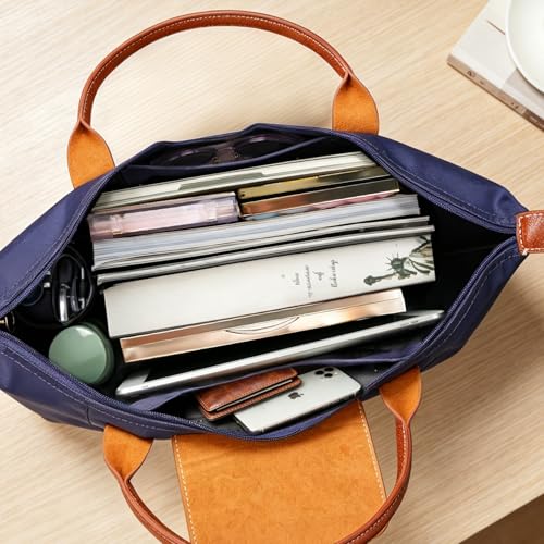 Tote Bag for Women Nylon Top-Handle Purse,Lightweight Large Capacity Shoulder Hobo HandBag with Zipper Foldable - color: Dark Blue