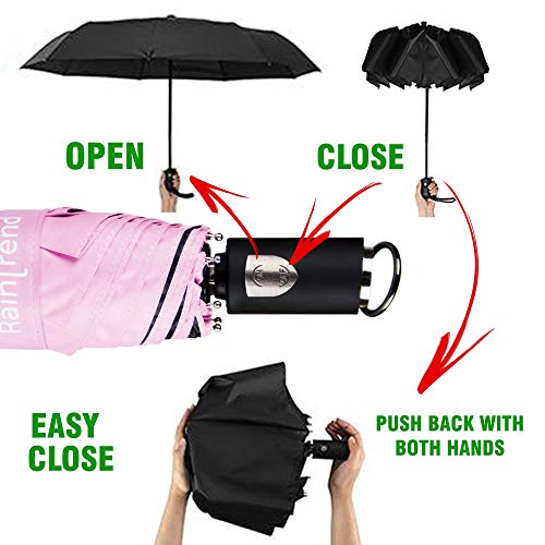 Travel Mini Umbrellas for Rain & Sun UV Protection Compact Folding Automatic Lightweight and Small Сollapsible Windproof Umbrella Women - color: Pink outside