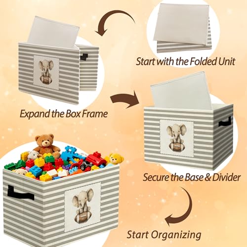 Rustic Elephant Football Storage Bins Boxes Handles - color: 021