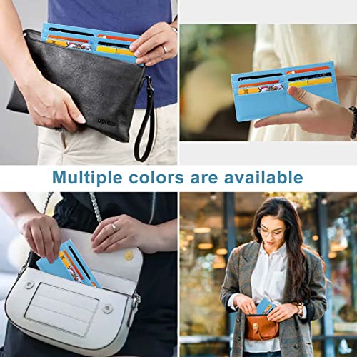 XEYOU Womens Credit Card Wallet Slim Long Zipper Pocket Purse for Coin, Cash, Receipt Multi-function Card Wallet for Ladies - color: Light Blue