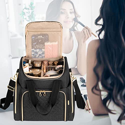 LUXJA Travel Makeup Bag with 2 Removable Makeup Cases, Black - color: Black