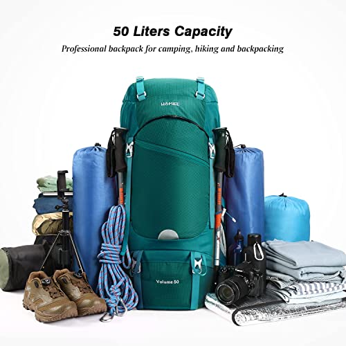 HOMIEE 50L Hiking Backpack Travel Bag Waterproof Camping Rucksack - color: Green