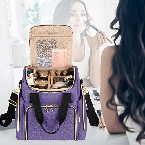 LUXJA Travel Makeup Bag with 2 Removable Makeup Cases, Purple - color: Purple