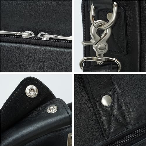 Masa Kawa Leather Briefcase for Men 15.6" 17" Laptop Business Messenger Bag - color: Black - Fits 15.6 Inch Laptop