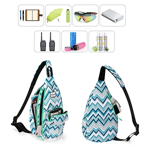 Backpack Sling for Women Anti-Water Crossbody Bag Inclined Adjustable Pack - color: Light Blue Wave