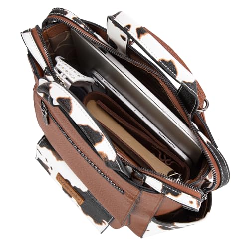 Montana West Wrangler Cow Print Backpack Purse for Women Vegan Leather Ladies Convertible Backpack Stylish Anti Theft Backpack with Adjustable Strap - color: A Classic Brown-cow Print