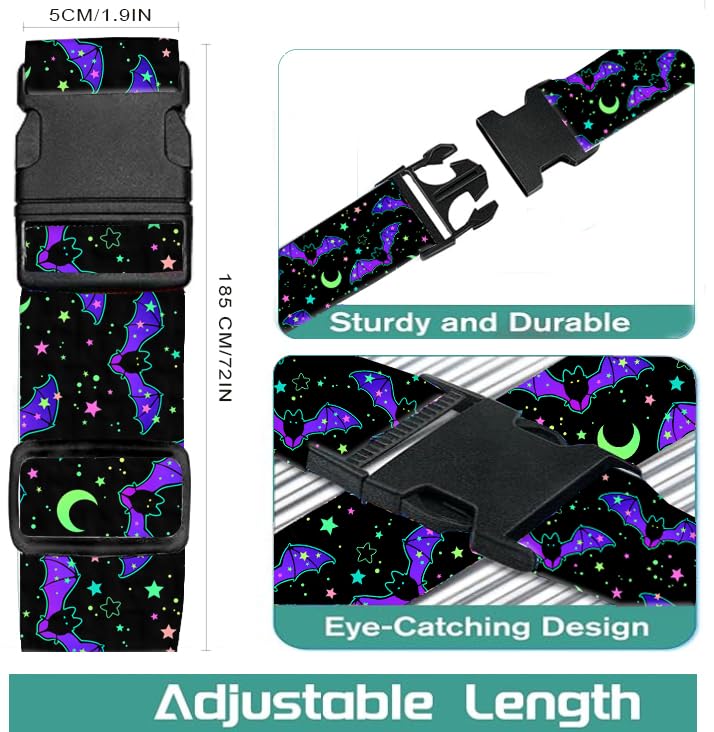 Luggage Straps for Suitcases Travel Belt Accessories, Cute Suitcase Strap, Adjustable Luggage Belt Strap, Heavy Duty with Quick-Release Buckle Luggage Strap Bats Stars - color: Bats Stars