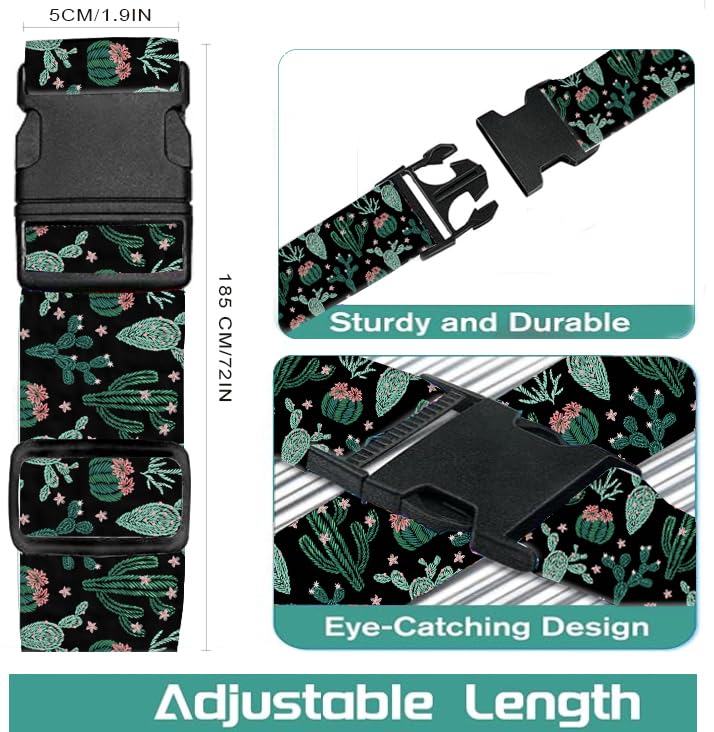 Luggage Straps for Suitcases Travel Belt Accessories, Cute Suitcase Strap, Adjustable Luggage Belt Strap, Heavy Duty with Quick-Release Buckle Luggage Strap Boho Cacti - color: Boho Cacti
