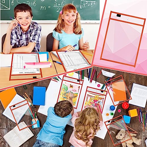 Seajan Clear Dry Erase Pockets Plastic Sleeves, Red - color: Red