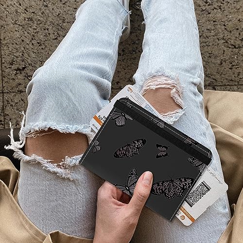 Cute Passport Holder and Holder Combo Passport Cover with RFID Blocking Women Men Compatible Wallet Credit Card Protector(Black Butterfly) - color: Black-D19