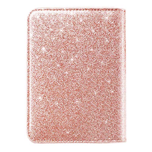 Coco Rossi Passport Holder for Travel Women Slim RFID Passport Cover Wallet - color: Glitter Rose