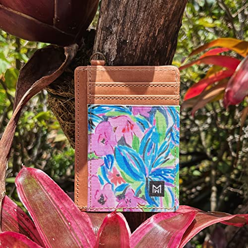 Credit Card Holder Wallet Women RFID Blocking Slim Wallet Front Pocket - color: Flower-E