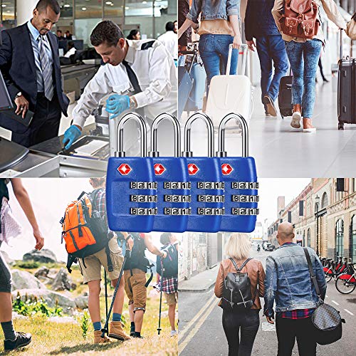 TSA Luggage Locks (4Pack) - 3 Digit Combination Padlocks - Approved Travel Lock for Suitcases & Baggage (Dark Blue) - color: Blue