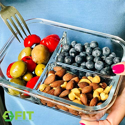 Glass Meal Prep Containers 1 & 2 & 3 Compartments, Airtight, 35 oz, 3 Pack - color: Blue (1,2,3 compartment - 3 Pack, 35 oz)