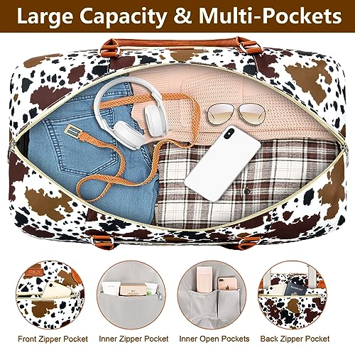 ITIEZY Weekender Bag for Women 21.5" Travel Duffel Large Carry On Bag 3PCS - color: 5-Brown Cow-Single
