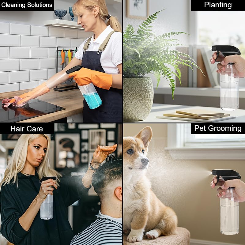 Plastic Spray Bottles 16.9oz 2 Pack Adjustable Mist/Stream Spraying | Refillable heavy duty spray containers for plants, cooking, hair care and household cleaning - color: BlackClear