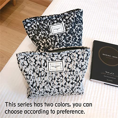 STARDW Aesthetic Floral Makeup Bag Cute Small Cosmetic Bags for Women Girls, Travel Toiletry Bag Large Capacity Zipper Makeup Pouch, Purse Organizer Pouches (Black Flowers) - color: Black Flowers
