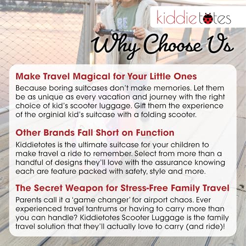 KIDDIETOTES Girls Ride-On Scooter Suitcase, Foldable TSA Carry-On Luggage | Ages 5+, 110 lb riders, 22L packing space, 1-year warranty. 3-D hardshell, telescoping handle, light-up wheels. - style: Alpine Llama