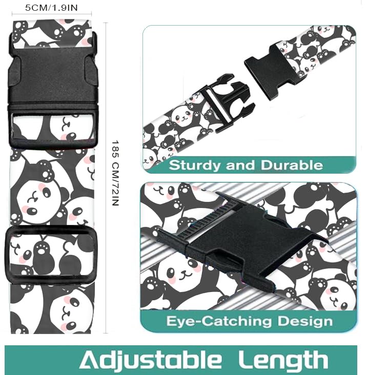 Luggage Straps for Suitcases Travel Belt Accessories, Cute Suitcase Strap, Adjustable Luggage Belt Strap, Heavy Duty with Quick-Release Buckle Luggage Strap Cute Pandas - color: Cute Pandas