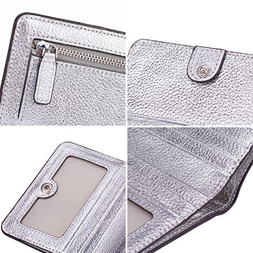 Small Leather Wallet for Women, Ladies Credit Card Holder RFID Blocking Women's Mini Bifold Pocket Purse - color: Silver Rfid Blocking