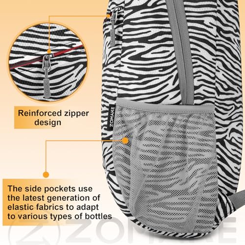 ZOMAKE Lightweight Packable Backpack 20L, Foldable Small Daypack for Hiking - color: Zebra Print