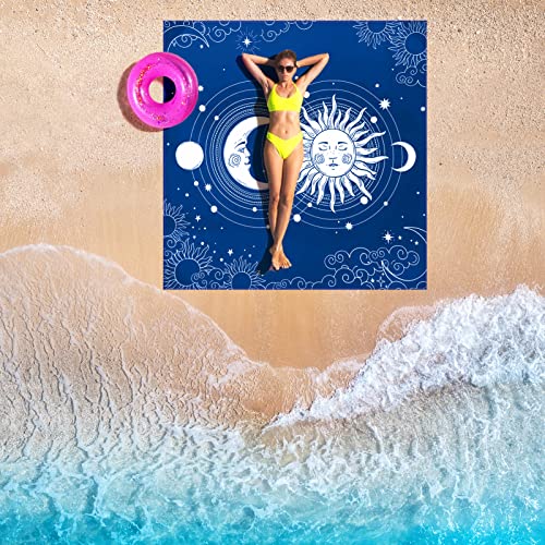 HIHOHO Beach Blanket Waterproof Sandproof Quick Drying Mat for 1-8 Adults - color: Bl-sunmoon, size: 6'11" x 6'7"