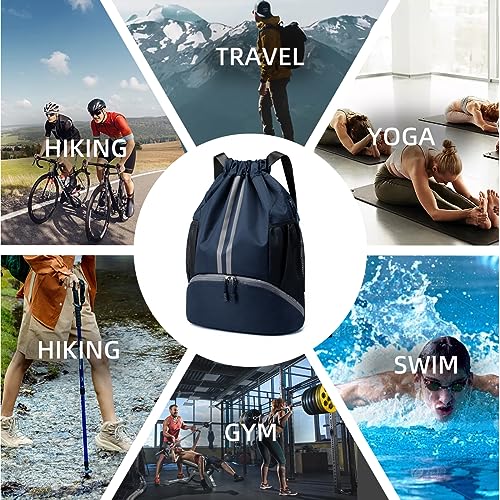 Valleycomfy Sports Drawstring Backpack - Water Resistant String Bag - color: A-dark Blue