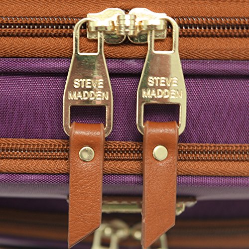 Steve Madden Designer Luggage Collection - Expandable 24 Inch Softside Bag - Durable Mid-sized Lightweight Checked Suitcase with 4-Rolling Spinner Wheels, Purple, 3 light 24" - color: Purple