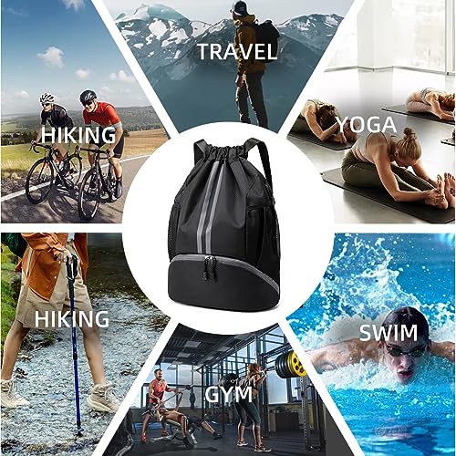 Valleycomfy Sports Drawstring Backpack - Water Resistant String Bag Black - color: A-black