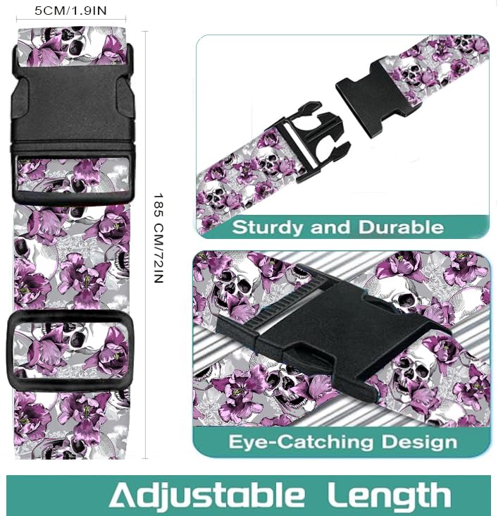 Luggage Straps for Suitcases Travel Belt Accessories, Cute Suitcase Strap, Adjustable Luggage Belt Strap, Heavy Duty with Quick-Release Buckle Luggage Strap Skull Flowers - color: Skull Flowers