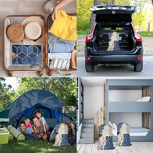 Swono Geometric Pattern Extra Large Travel Laundry Bag, Rip-Stop Dirty Clothes Shoulder Bag with Drawstring, Gold Blue Cube Design Heavy Duty Travel Laundry Bag, Large Laundry Hamper Liner, - color: Geometric Pattern