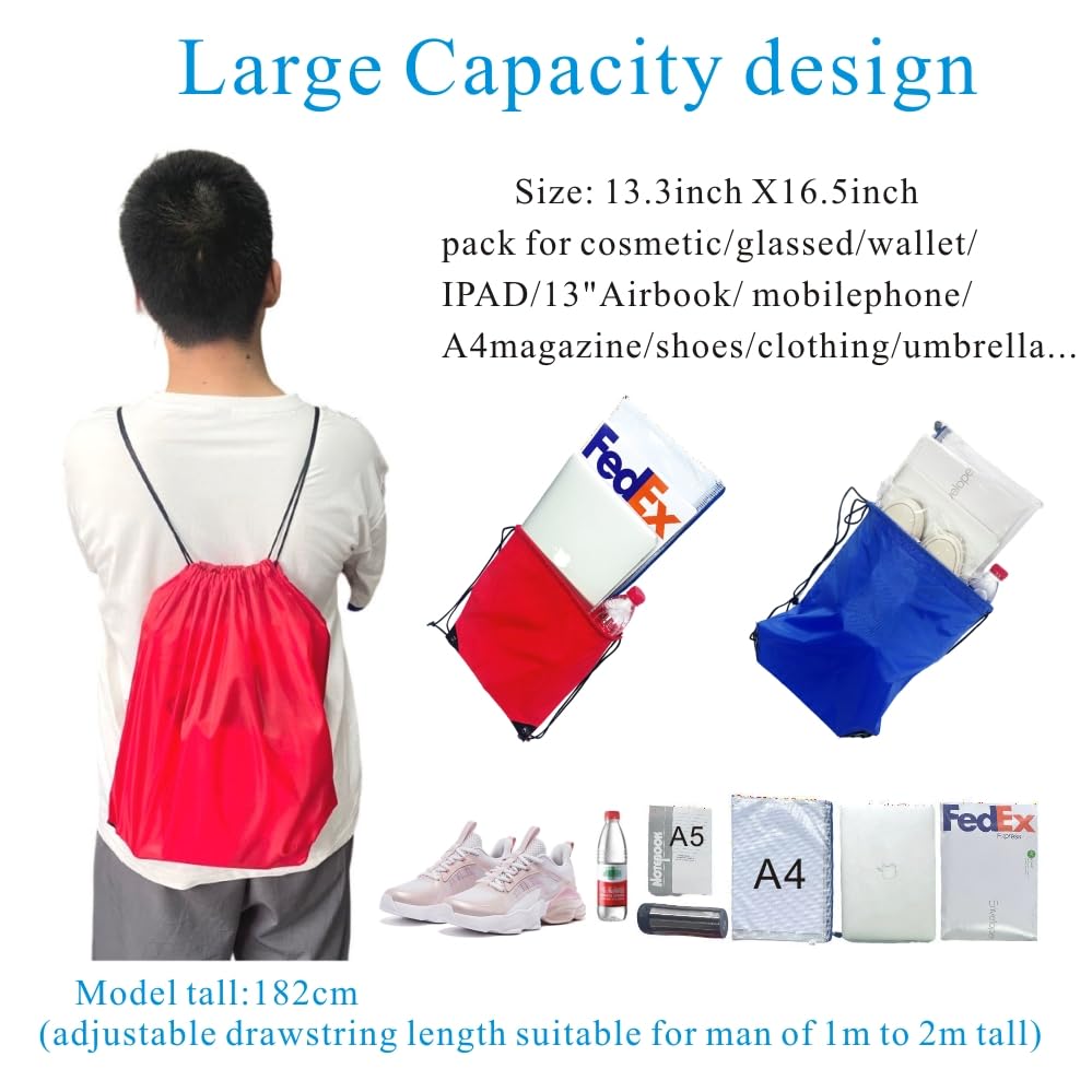 Drawstring Backpack Bulk 50 Packs Draw String Bags for Gym Sports Trip Pedestrianism Cinch Sack DIY for Women Men (red) - color: Red