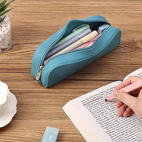Mr. Pen- Silicone Pencil Case, Aesthetic Pencil Bag for Women, Makeup Pouch - color: Teal