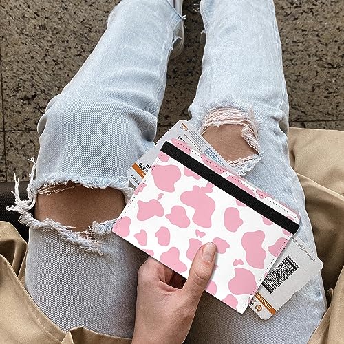 Cute Passport Holder and Holder Combo Passport Cover with RFID Blocking Women Men Compatible Wallet Credit Card Protector(Pink Cow) - color: Pink-L35
