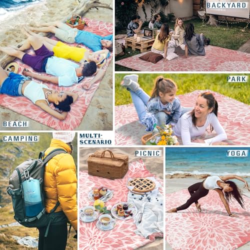 Beach Blanket Sandproof Waterproof Oversized 78"x81"/10'x9' Compact mat - color: Pink Flower, size: 78''×110''