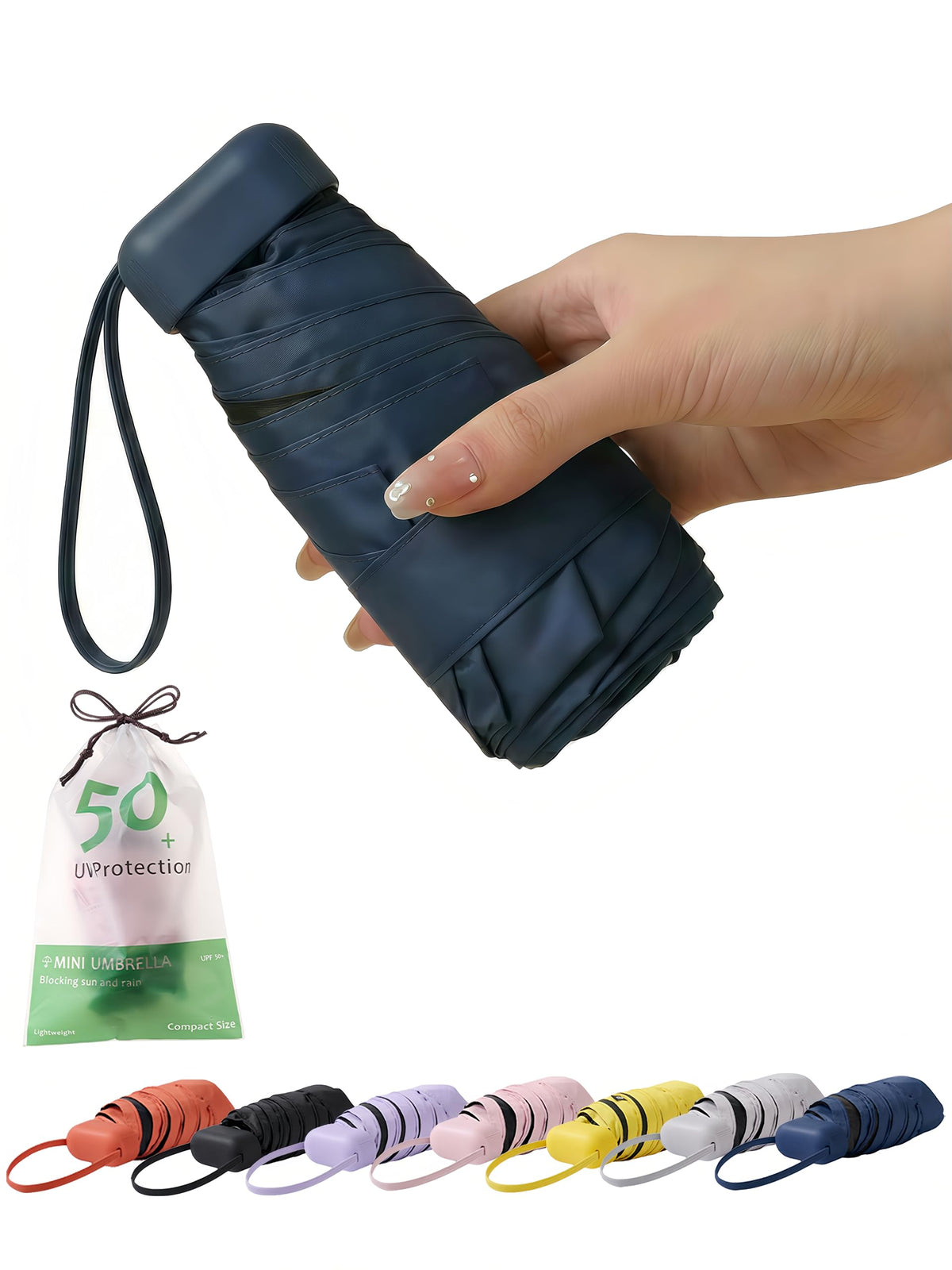 BAODINI Travel Mini Umbrella With UV Sun Protection, Compact Pocket Size - color: Dark Blue