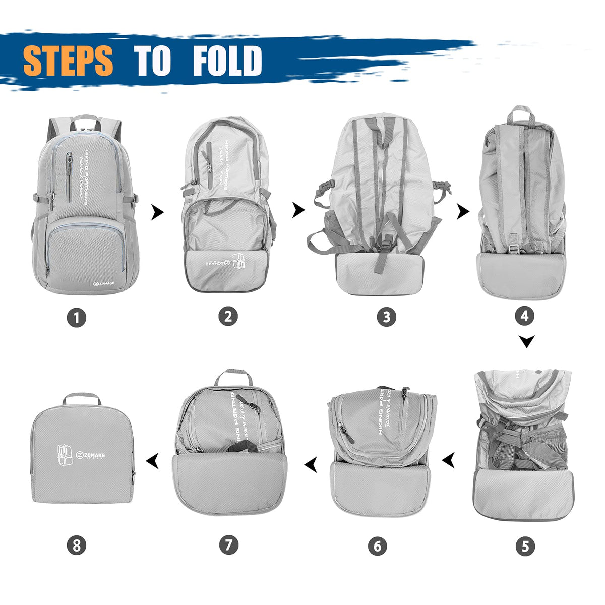 ZOMAKE Lightweight Packable Backpack, 35L Foldable Daypack (Silver Grey) - color: Sliver Grey, size: 35L