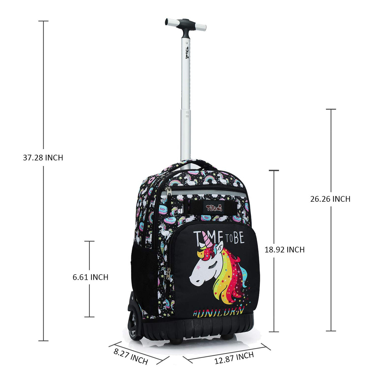 Tilami Rolling Backpack 18 inch Wheeled Backpack School College Student Travel Trip Boys and Girls - color: Unicorn Cute