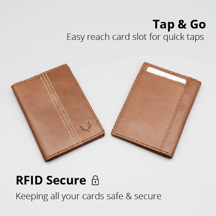 Minifold 남성용 슬림 가죽 지갑, RFID 차단 비접촉식 핸드메이드, 미니멀리스트 및 슬림, 남성용 선물 상자 포함 - color: 코코아