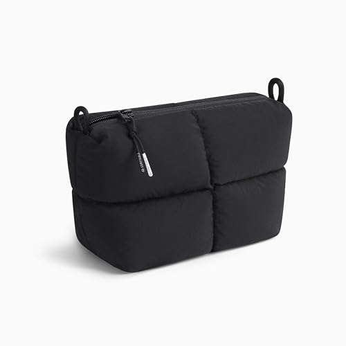 Comfyable Puffy Electronics 오거나이저 여행 케이스, 여성용 남성용 귀여운 테크 파우치, 충전기, 휴대폰, 보조 배터리, 코드, 컴팩트 테크 액세서리 파우치, 블랙 - color: 블랙.