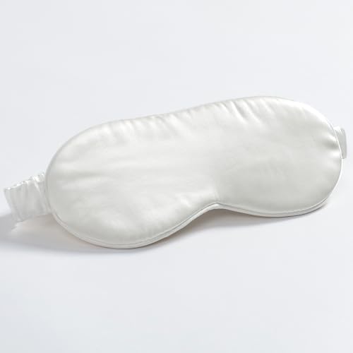 100% 22 Momme 6A Grade Double-Sided Pure Mulberry Silk Eye Mask Soft Breathable Sleep Blindfold with Elastic Headband for Men and Women Pack of 1 (White) - color: White