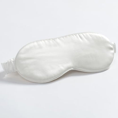 100% 22 Momme 6A Grade Double-Sided Pure Mulberry Silk Eye Mask Soft Breathable Sleep Blindfold with Elastic Headband for Men and Women Pack of 1 (White) - color: White
