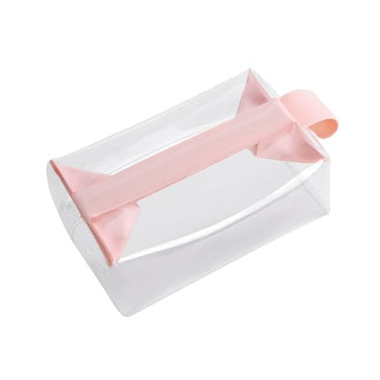 Clear Toiletry Bag with Magnetic Closure, 0.7mm Thick Structured TPU Travel Organizer, Transparent Pouch for Toiletries, Makeup and Daily Essentials, Modern Color Trim(Pink Trim) - color: Pink